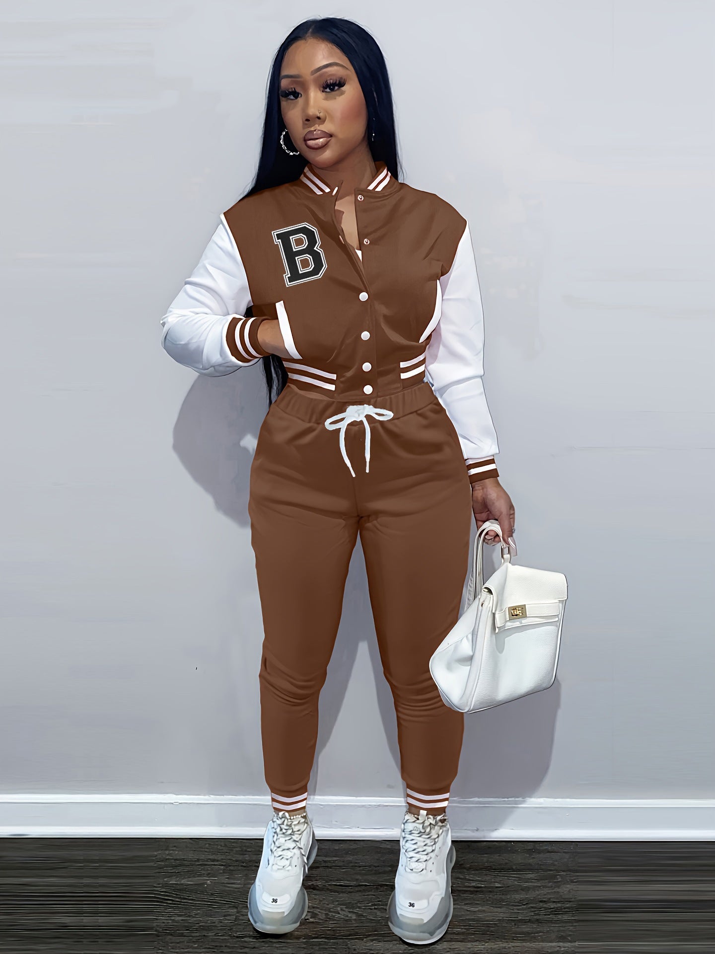 Letter Color Matching Jacket Single-breasted Letter Printed Baseball Uniform Sports Suit