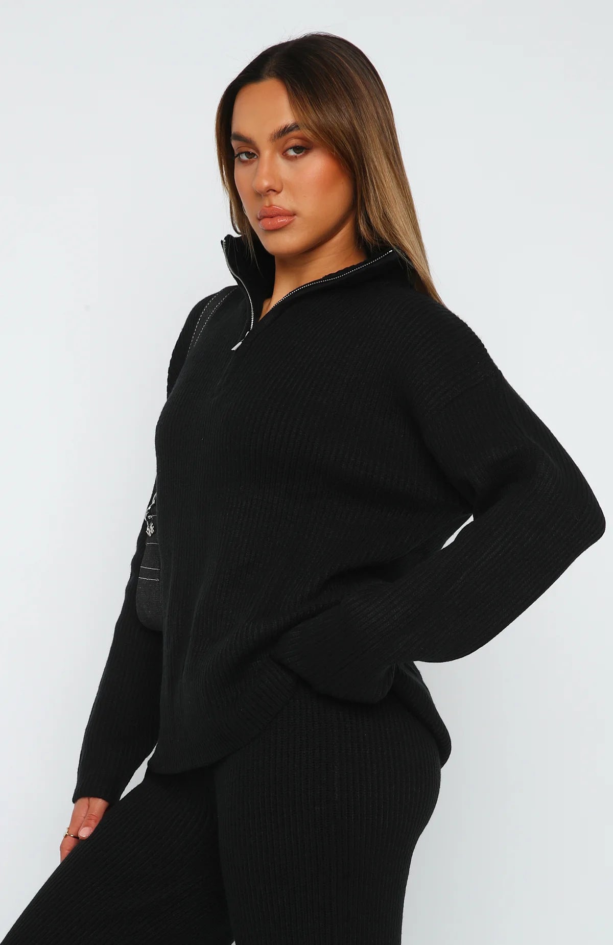 Pure Color Comfort Wool Zipper Long Sleeve Trousers Suit