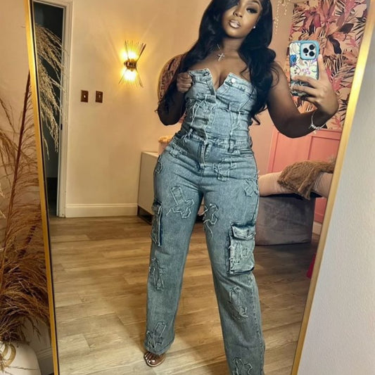 Tube Top Embroidered One-piece Trousers Cross Tube Top Elastic Pants