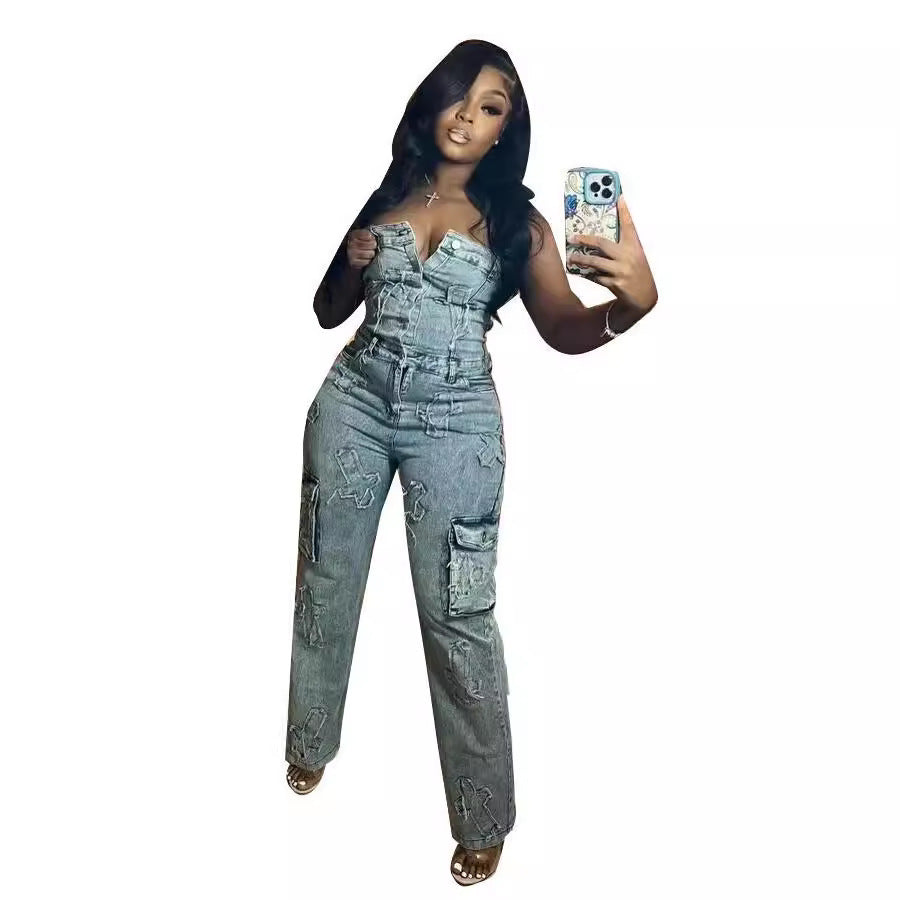 Tube Top Embroidered One-piece Trousers Cross Tube Top Elastic Pants
