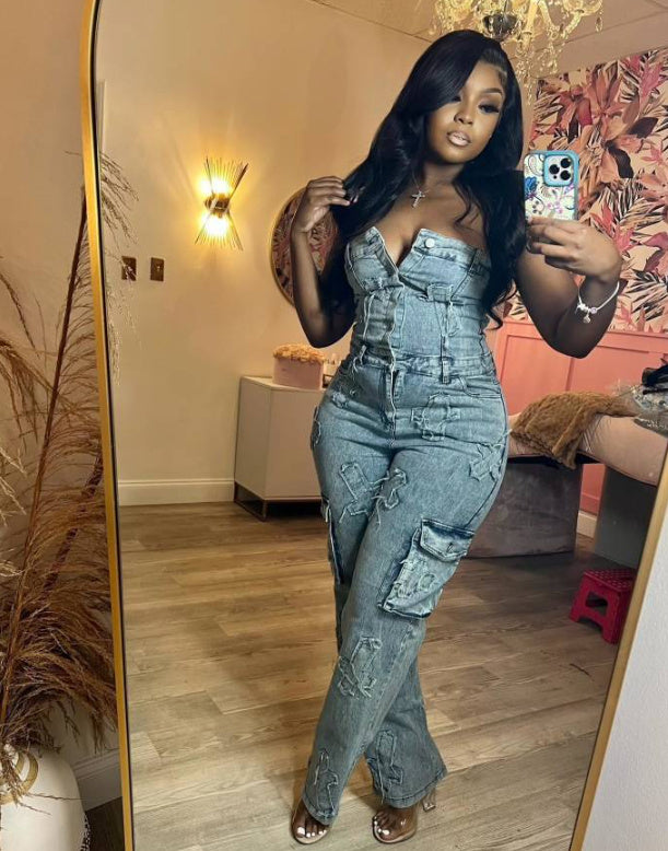 Tube Top Embroidered One-piece Trousers Cross Tube Top Elastic Pants